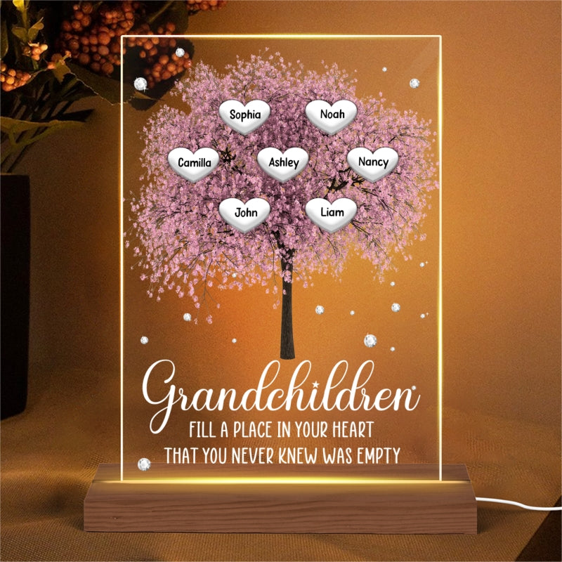 Grandkids Name Blossom Tree Personalized Rectangle Acrylic Plaque With LED Night Light