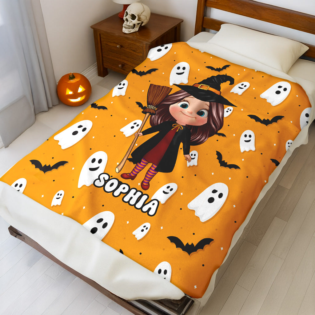 Halloween Theme Custom Characters Personalized Fleece Blanket, Fun & Unique Halloween Gift For Kids, Grandkids