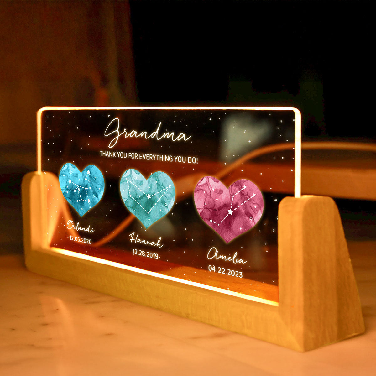 Birthstone Constellations Personalized U-Base Acrylic LED Night Light, Valentine's Day Gift, Grandparents Day Gift, Gift for Her, Mom Gift, For Grandma