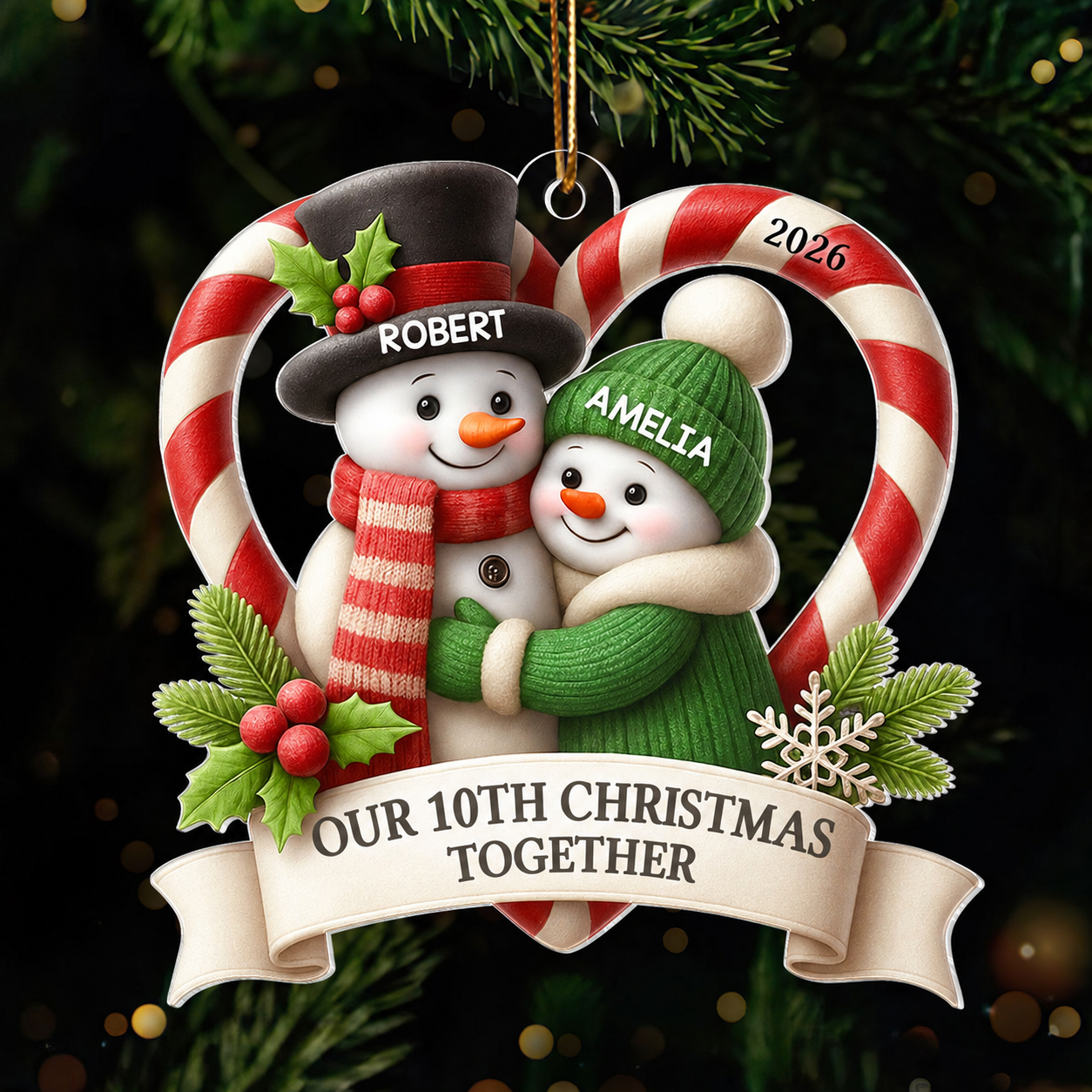 Snowman Couple - Personalized Acrylic Ornament - Christmas Gift for Couple