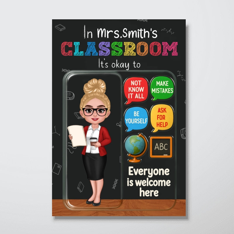 In Teacher Classroom 3D Effect Action Figure Personalized Poster, Back to School Gift for Teachers