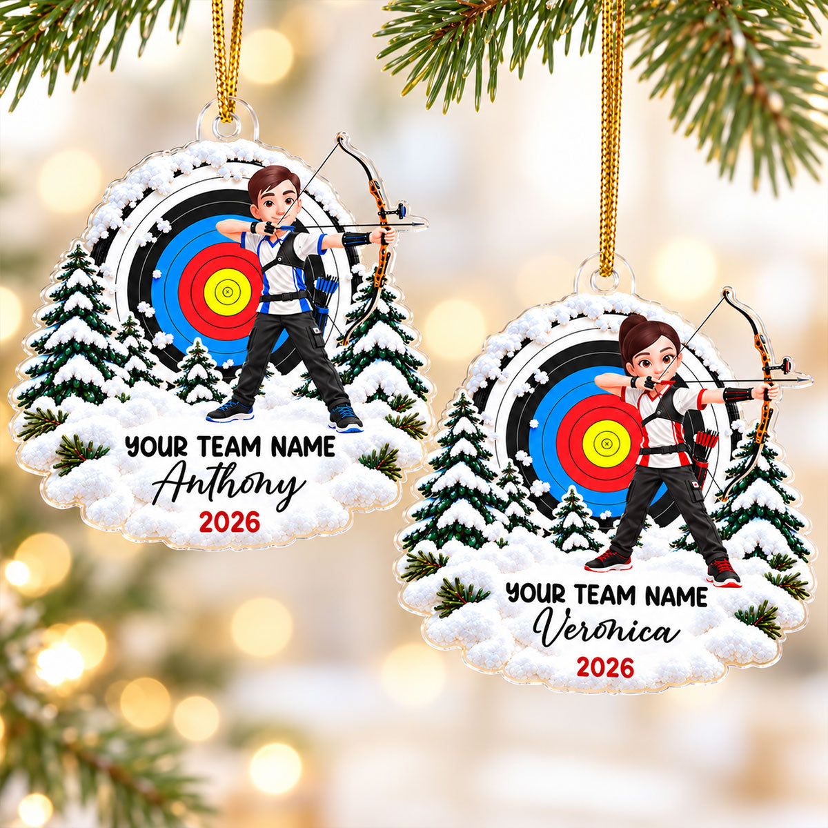 Proud Archer Custom Name And Team Name - Personalized Acrylic Ornament - Christmas Gift For Archery Lovers, Son, Daughter, Grandkids