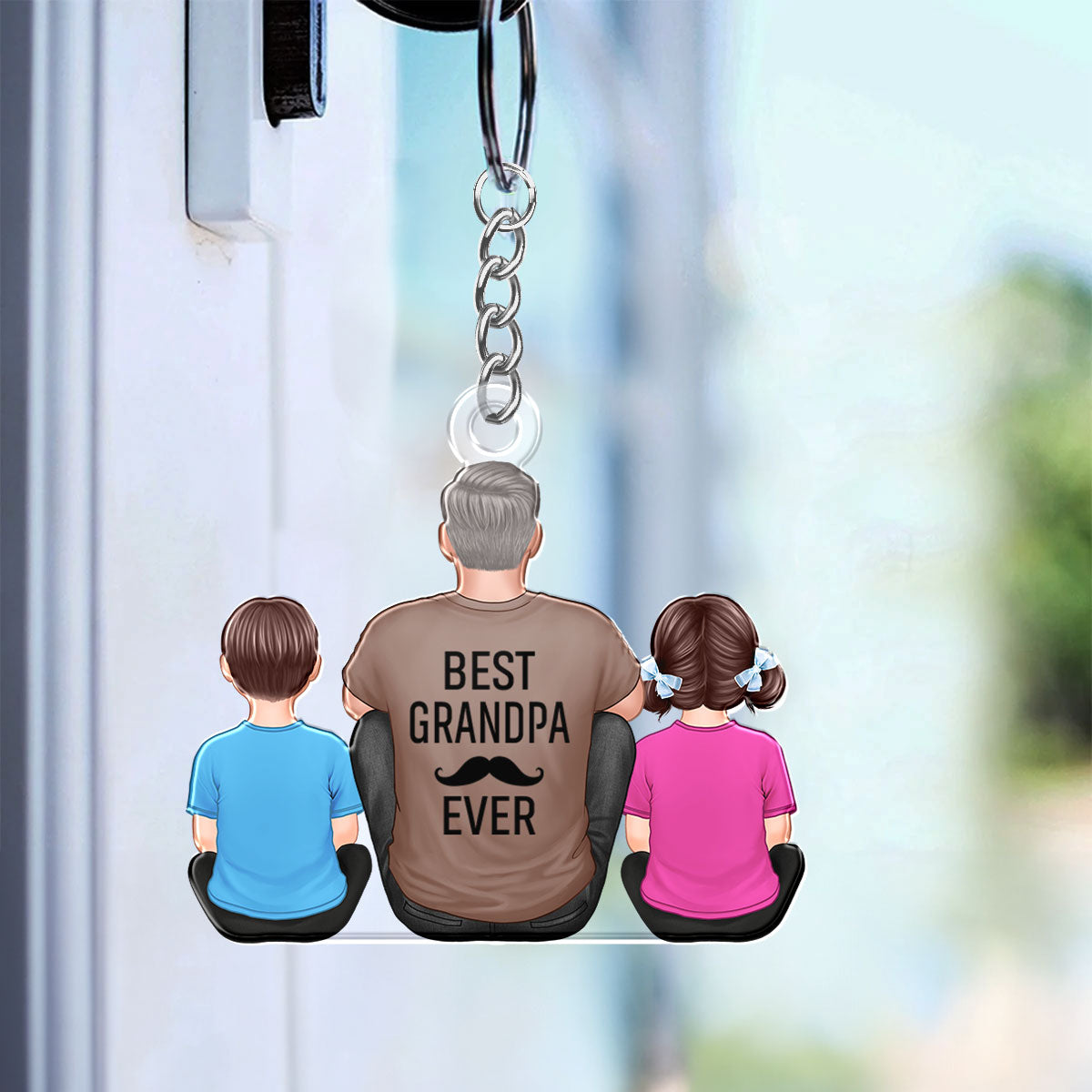 Best Papa Dad Grandpa Ever Sitting With Kids Personalized Acrylic Keychain, Father's Day Gift For Dad, Gift For Husband