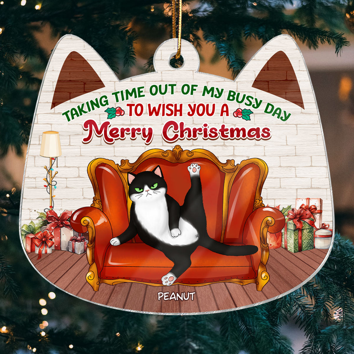 Sassy Fluffy Cats Taking Time Wish You Merry Christmas Personalized Acrylic Ornament, Funny Christmas Gift For Cat Lovers