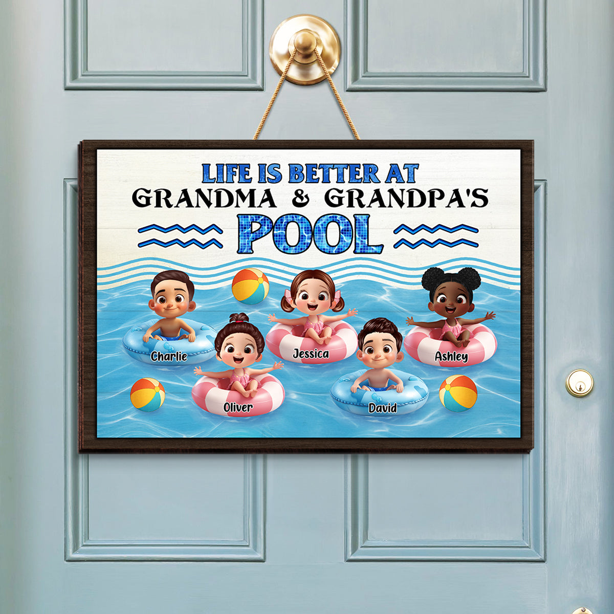 Life is Better at Grandma & Grandpa Pool Personalized Wooden Door Sign, Grandchildren Welcome Sign, Summer Sign