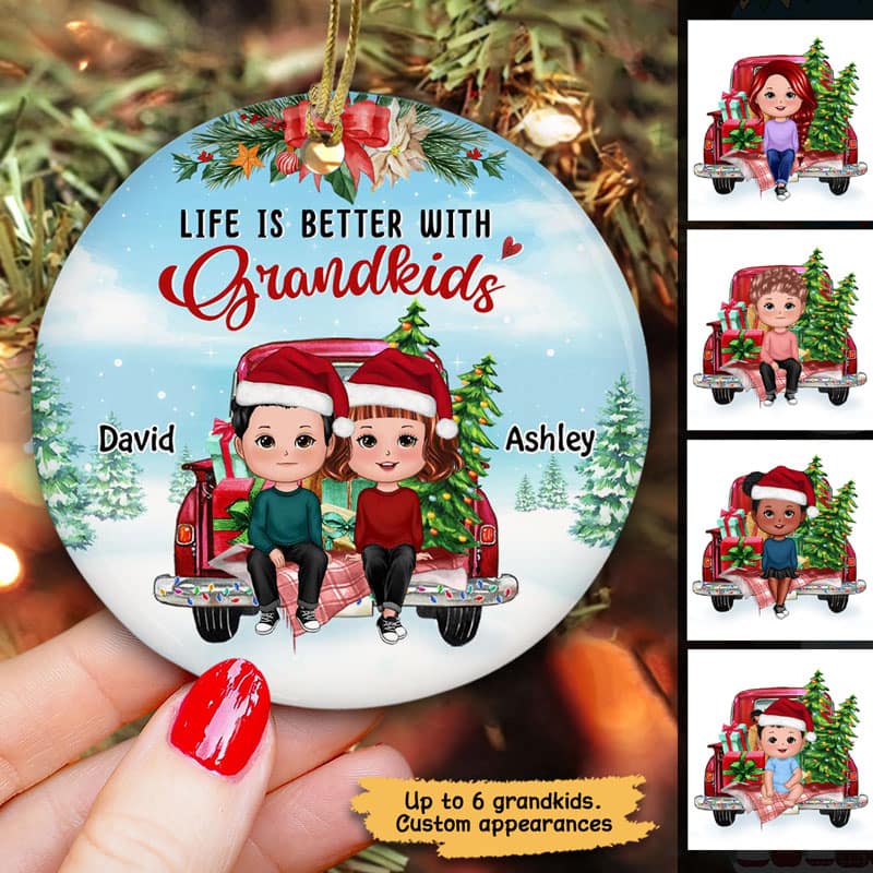 Better With Grandkids On Truck Personalized Circle Ornament