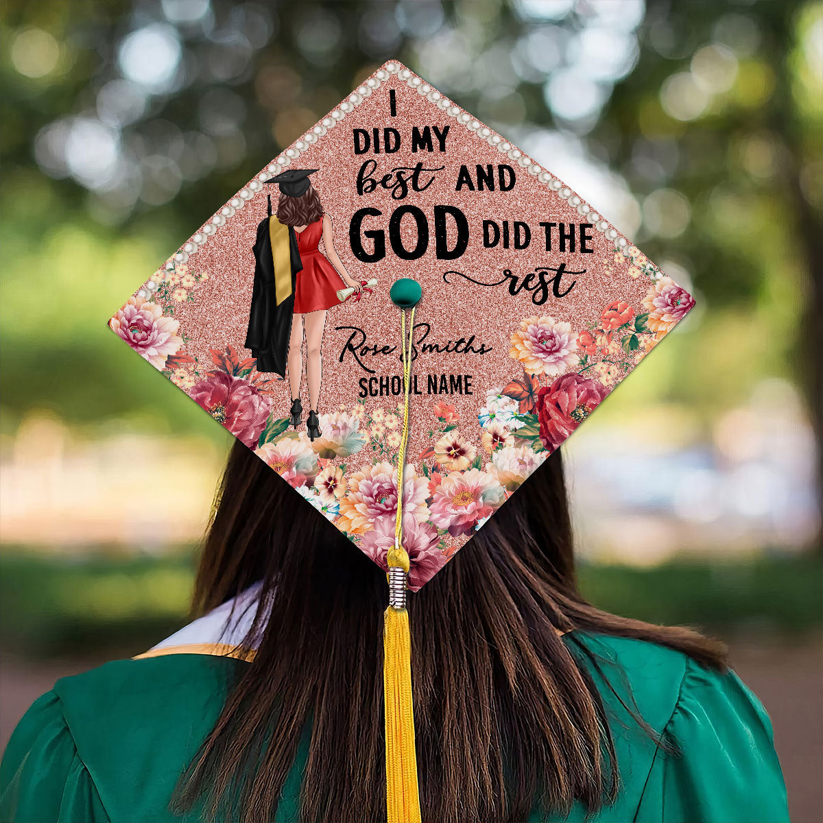 I Did My Best God Did The Rest Personalized Printed Graduation Cap Topper, Graduation Gift
