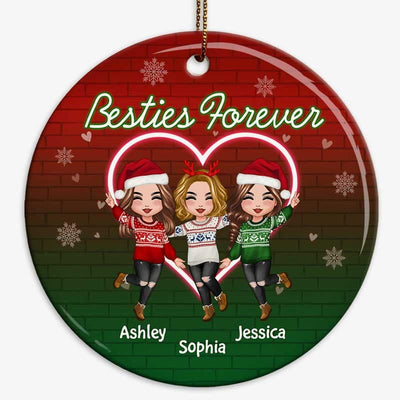 Neon Heart Happy Doll Besties Sisters Christmas Personalized Circle Ornament