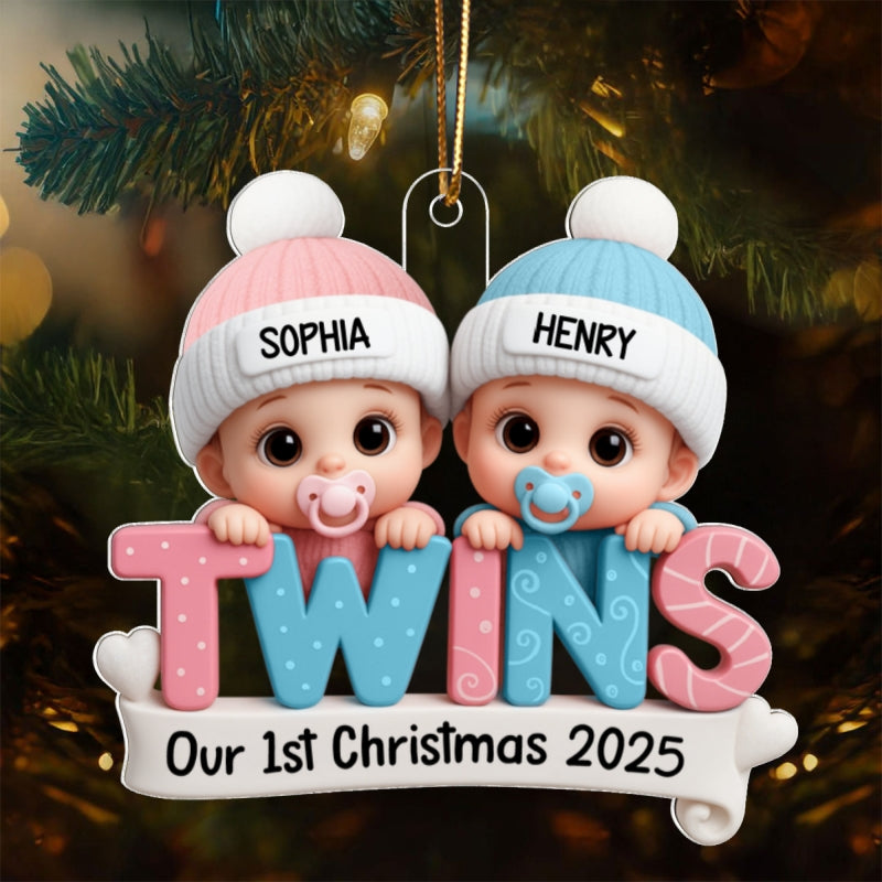 TWINS! Baby’s First Christmas Baby Blue Boy Pink Girl Custom Personalized Christmas Ornament Gift