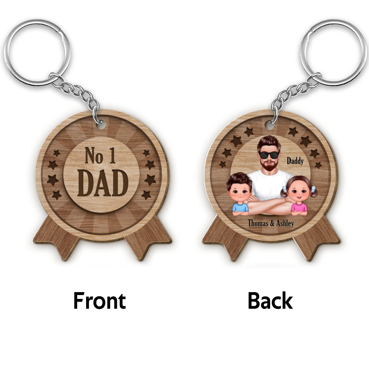 No 1 Dad Medal Personalized Wooden Keychain