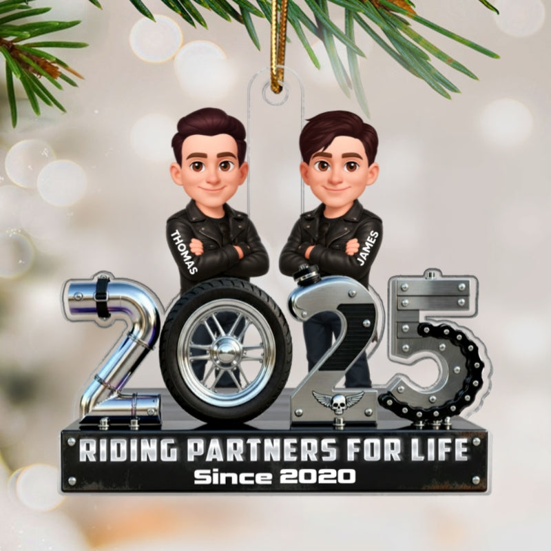 3D Effect Biker Couple Friends Riding Partners For Life Christmas - Personalized Acrylic Ornament - Gift For Bikers Couple, Friends