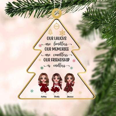 Doll Besties Sitting Christmas Tree Shape Personalized Acrylic Ornament