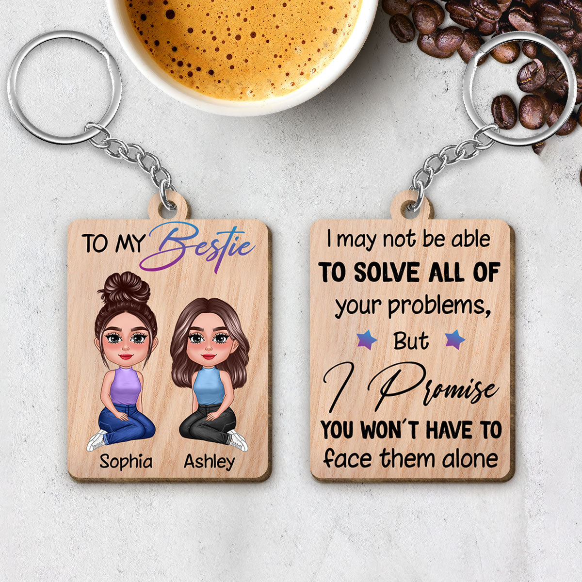To My Bestie Pretty Doll Personalized Wooden Keychain