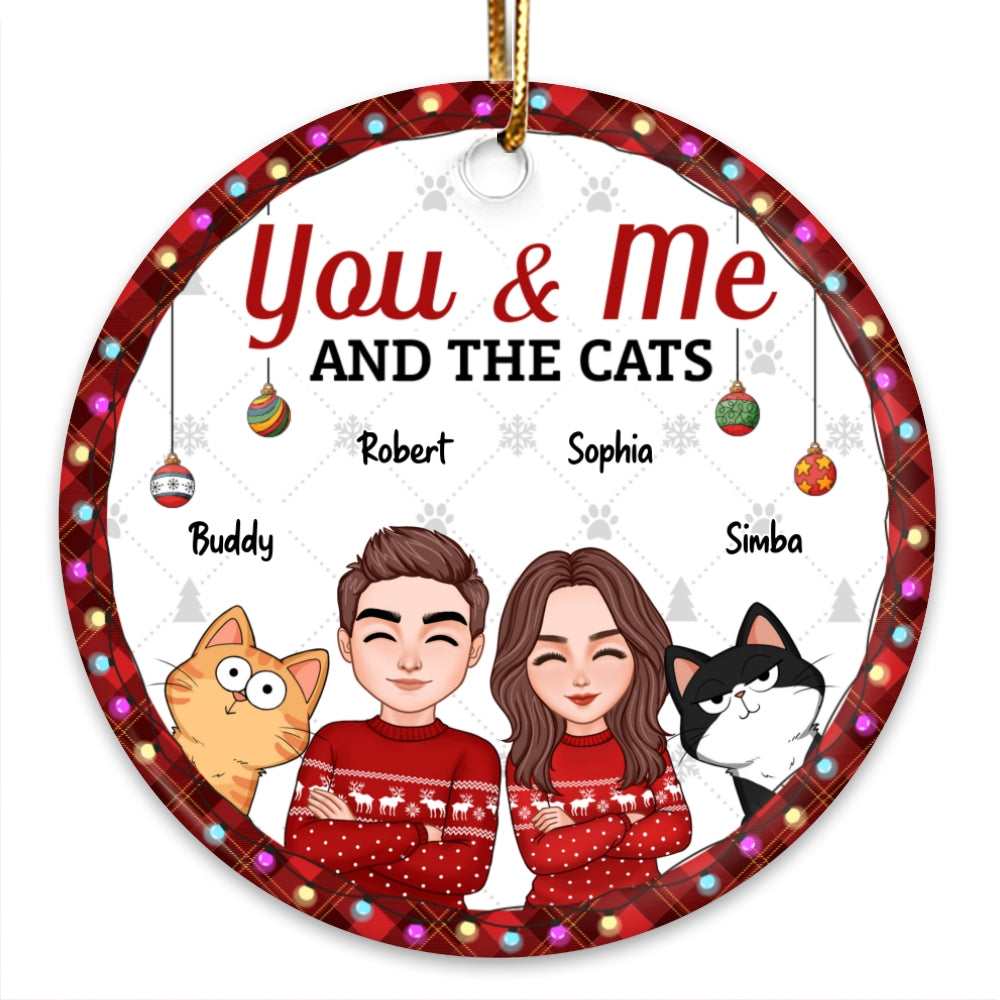 Christmas Cool Couple You Me And The Cats Personalized Circle Ornament
