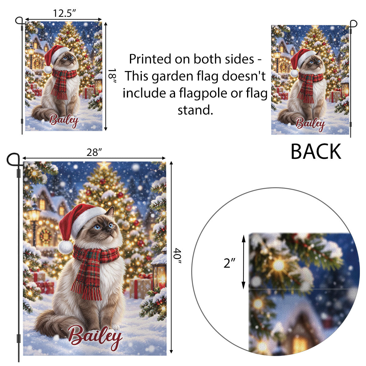 Winter Christmas Dog Cat Photo Upload - Personalized Garden Flag - Holiday Decoration For Dog Lovers, Cat Lovers