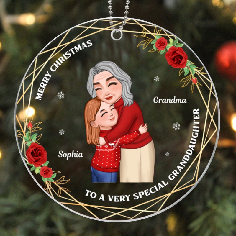Merry Christmas To A Special Granddaughter Grandson Hugging Grandma Personalized Acrylic Ornament