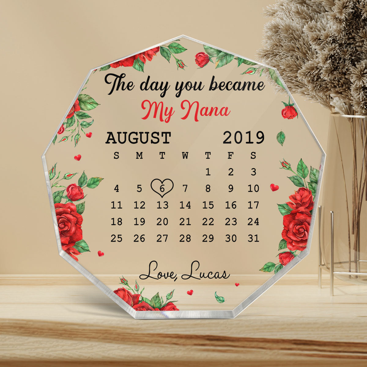 The Day You Became My Mommy Red Rose Personalized Nonagon Plaque