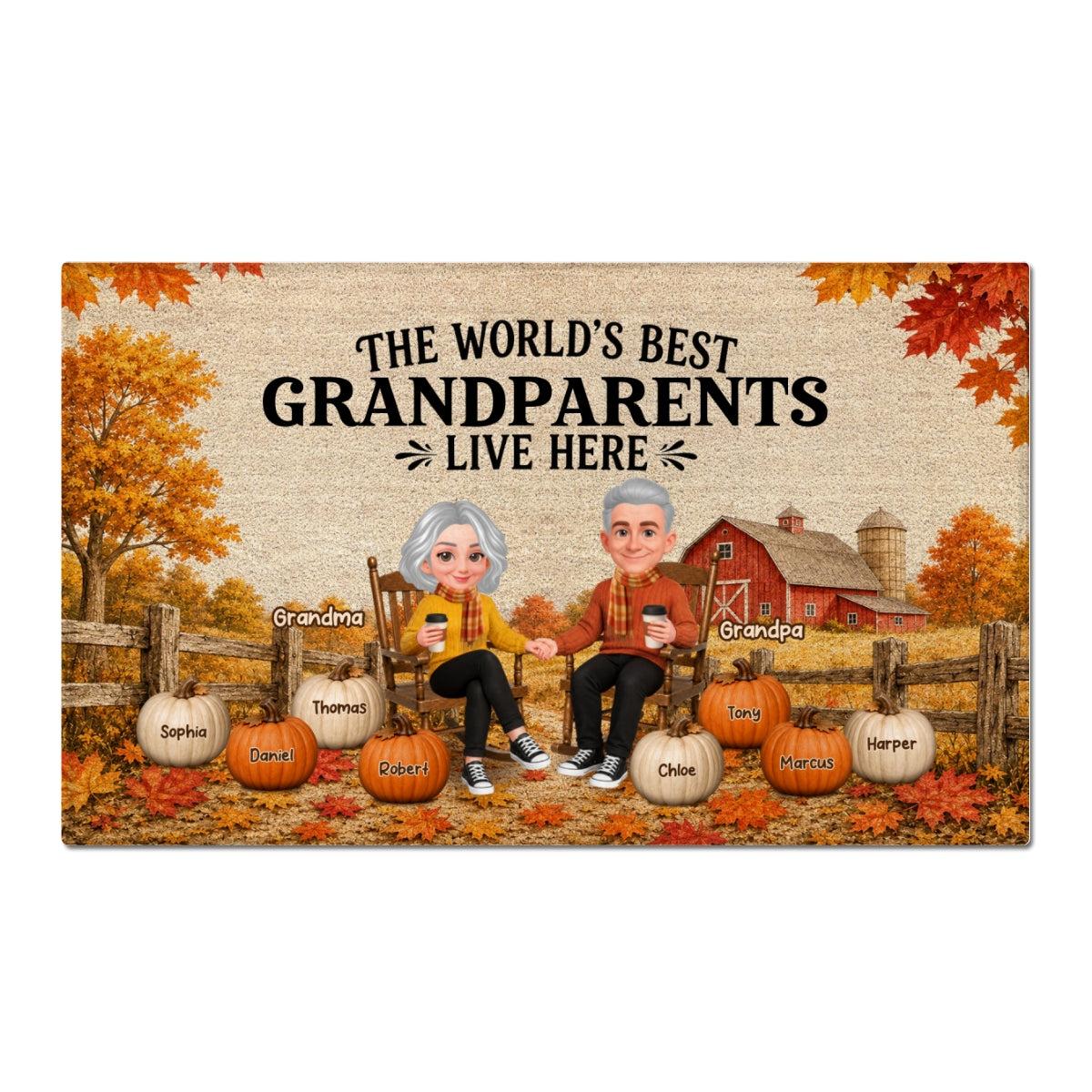 Trending Fall Season Cozy Warm Farmhouse Style - Personalized Doormat - Fall Decor For Grandparents