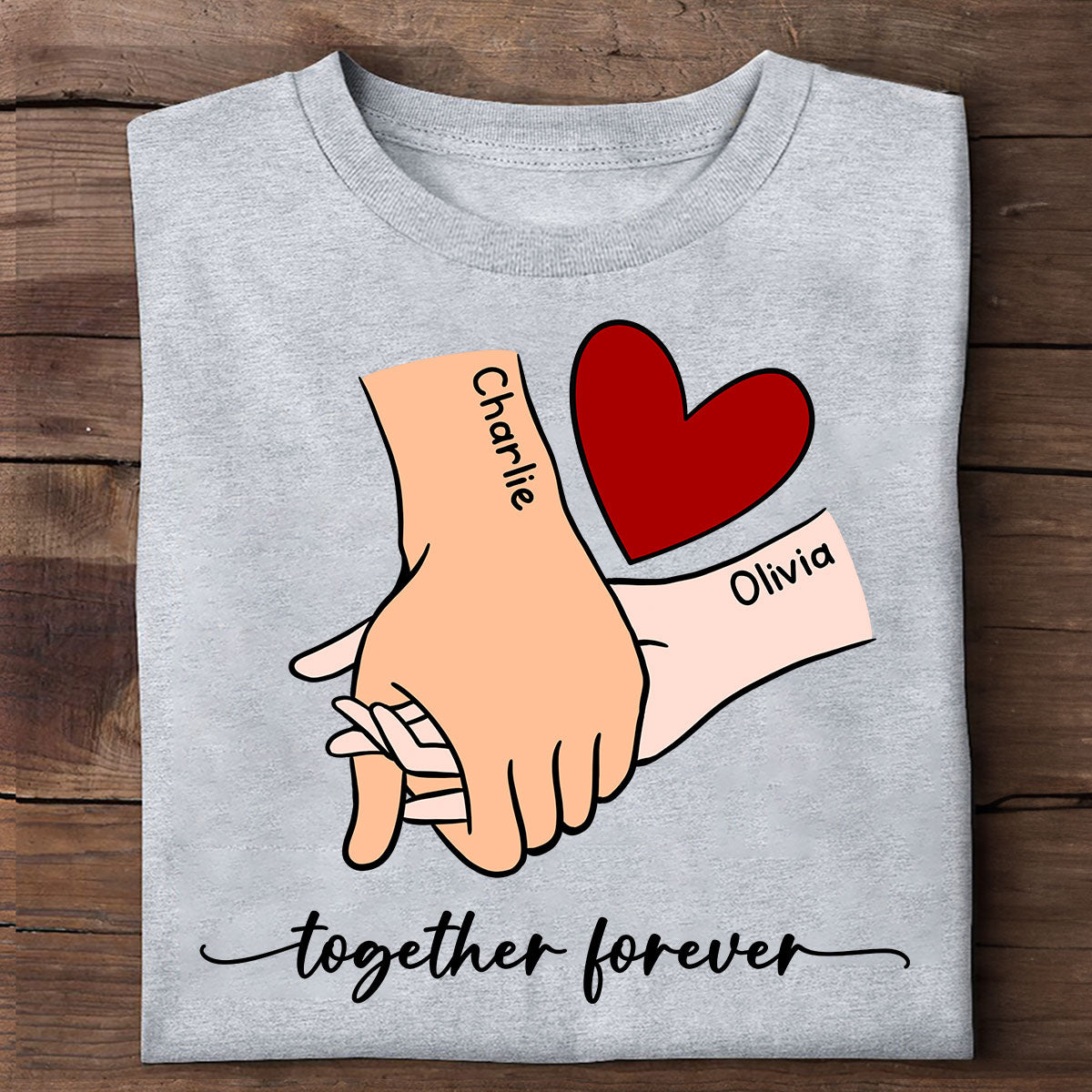 Personalized Couple Holding Hands Red Heart Shirt,  Gift, Anniversary Gift for Him for Her