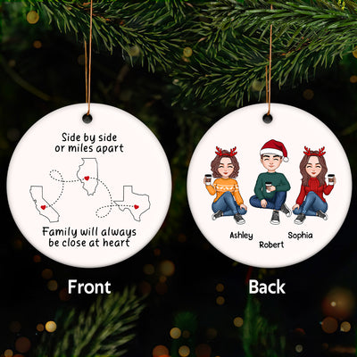 Side By Side Or Miles Apart Long Distance Family Friends Grandparent Cousin Gift Personalized Ceramic Ornament