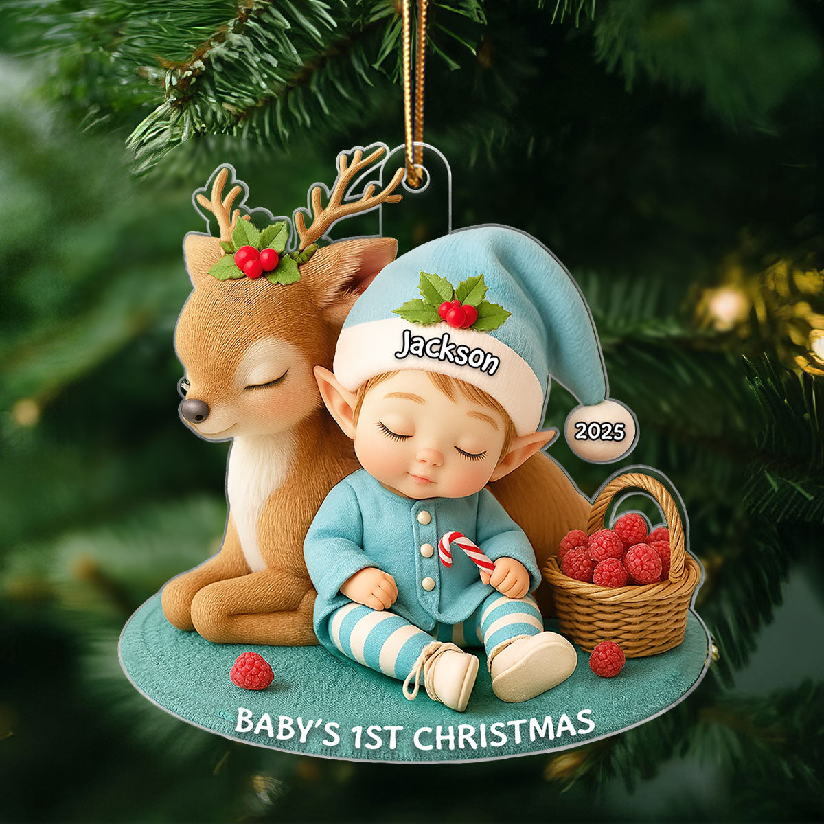 Baby's 1st Christmas Ornament – Cute Elf & Reindeer Acrylic Keepsake – Personalized Newborn Holiday Gift 2025