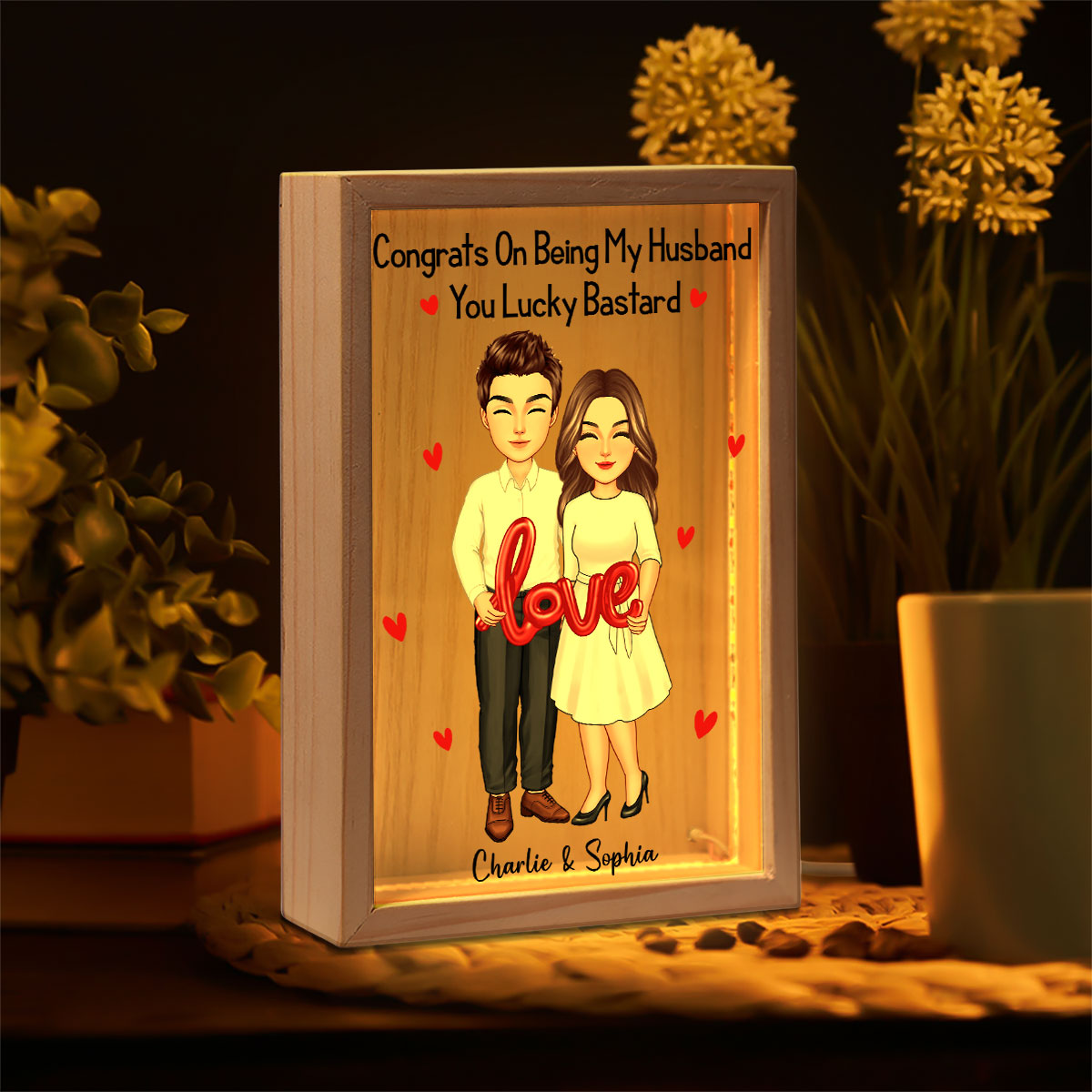 Couple Standing LOVE Balloon Personalized Frame Light Box