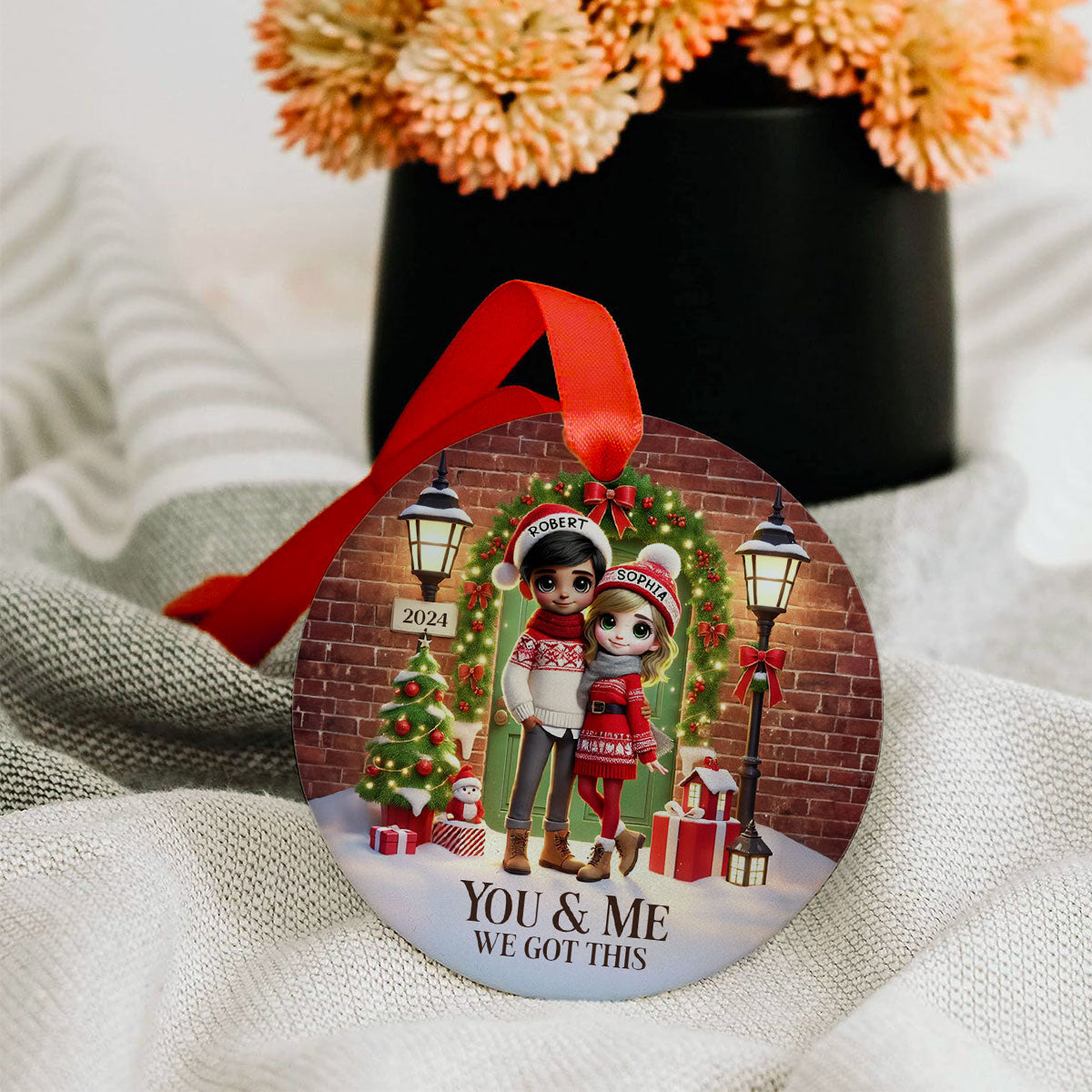 Couple Standing In Front of Door Personalized Ceramic Ornament, Christmas Gift for Him, Gift for Her
