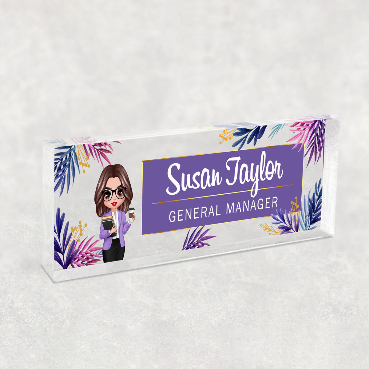 Tropical Woman Personalized Acrylic Desk Name Plate, Office Desk Decor, Gift For Colleagues, Coworkers, Boss