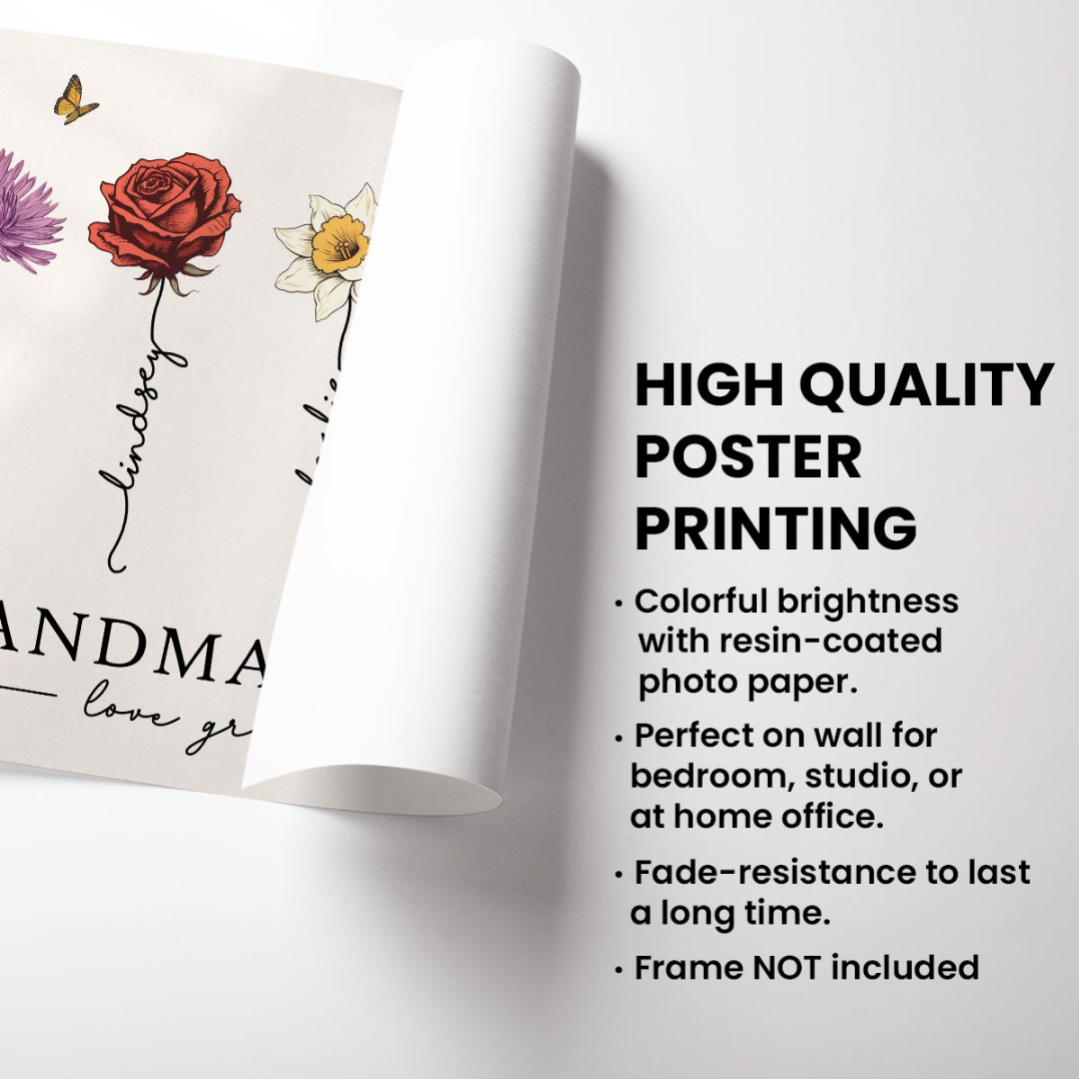 [FREE DELIVERY - Limited Time Offer] Grandma‘s Garden Love Grows Here Beautiful Birth Month Flower Gift For Grandma Mom Personalized Poster