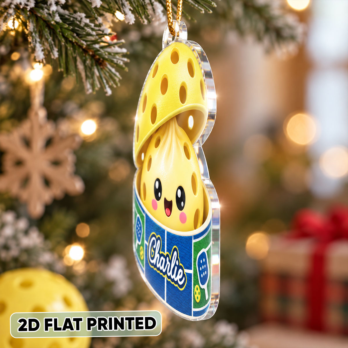 Custom Pickleball Dumpling Squishy Style - Personalized Acrylic Ornament - Christmas Gift for Son, Daughter, Grandkids