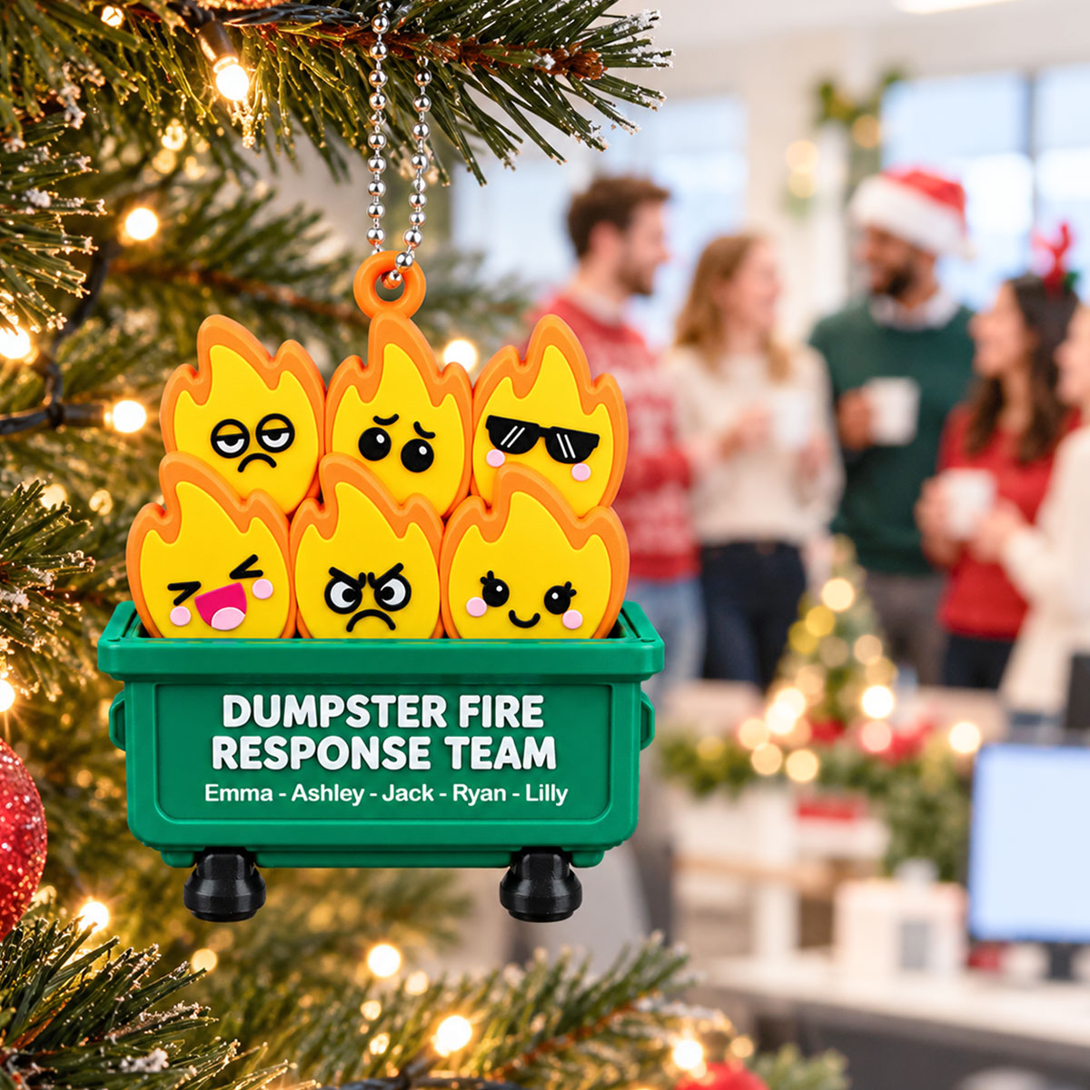 Funny Dumpster Fire Response Team Custom Names - Personalized 3D Printed Ornament - Real 3D Ornament, Figurine, Funny Christmas Gift For Colleagues, Coworkers, Boss, White Elephant Gift