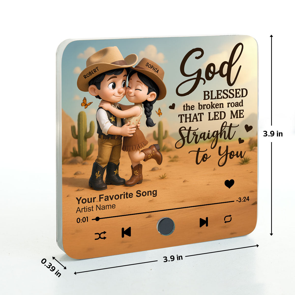 Favorite Place Is Next To You Cartoon Style Countryside Couple Cowboy Cowgirl Personalized Music Fridge Magnet