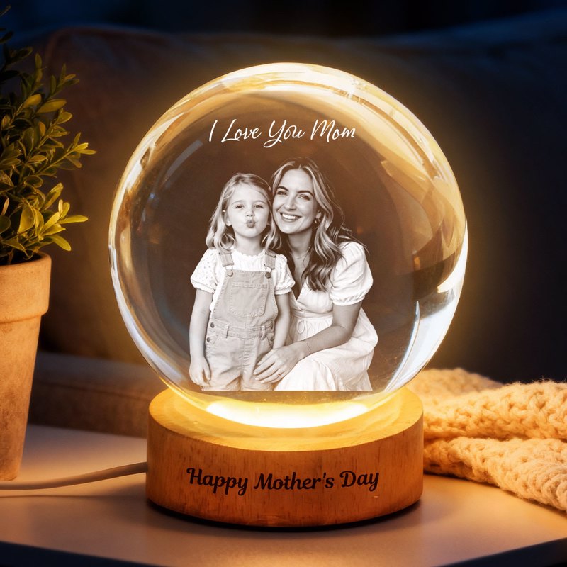Mother's Day Photo - Personalized Crystal Ball LED Night Light - Sentimental Gift for Mom, Wife