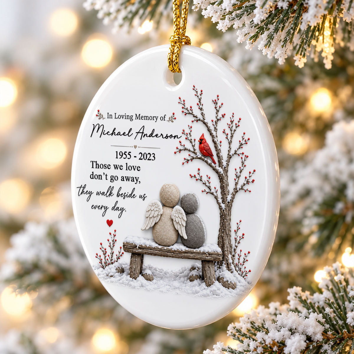 Cardinal Remembrance Gift - Personalized Ceramic Ornament - Custom Name Angel Keepsake, Sympathy Gift