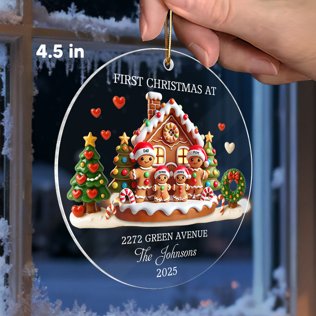 First Christmas New Home 3D Effect Gingerbread Family House - Personalized Acrylic Ornament