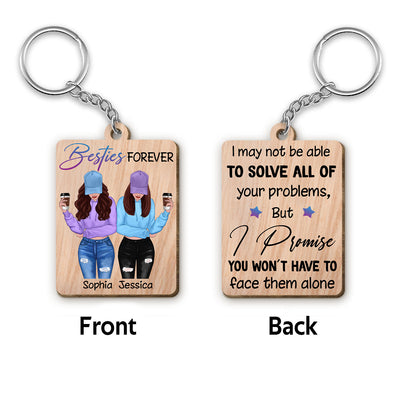 Front View Besties To My Besties Personalized Wooden Keychain