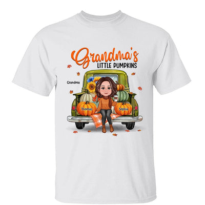 Grandma Sitting On Green Truck Pumpkins Fall Season Personalized Shirt