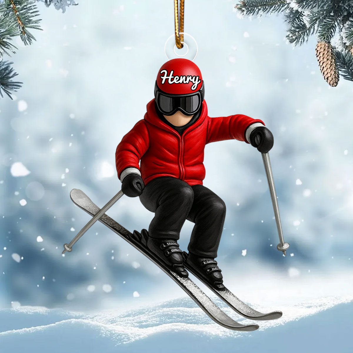 Custom Skiing in Winter - Personalized Acrylic Ornament - Christmas Gift For Skiing Lovers, Gift For Skier, Winter Ski Decor