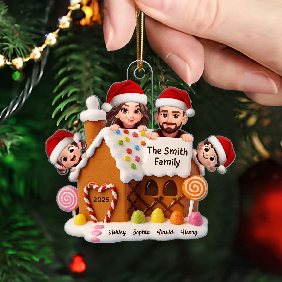 Gingerbread House Family Personalized Acrylic Ornament, Christmas Gift for Husband, Wife, Kid