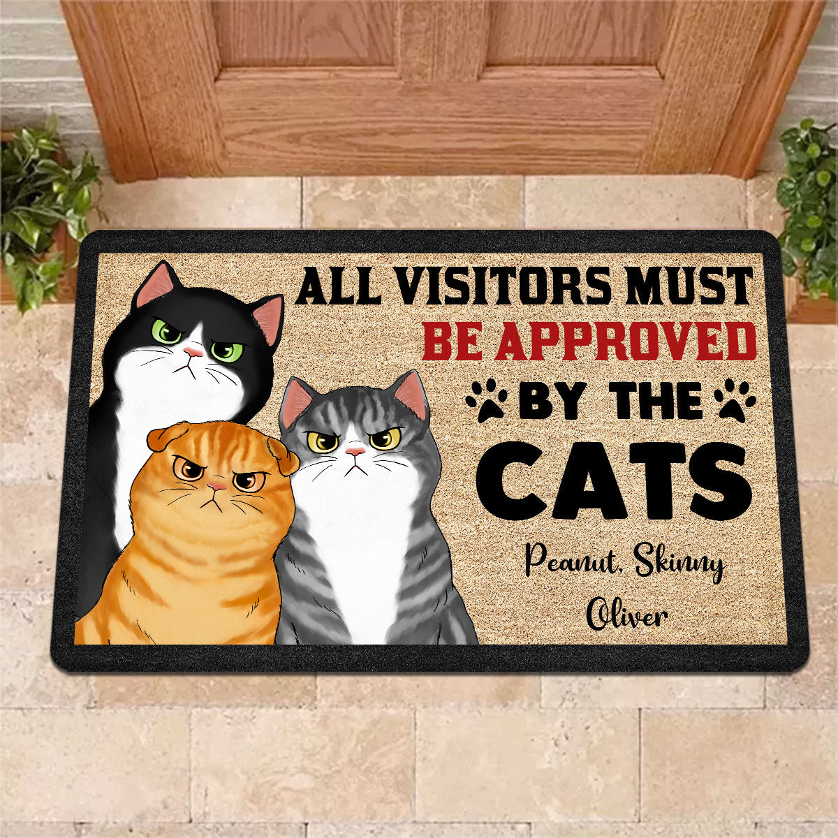Angry Cats All Visitors Must Be Approved By The Cats Personalized Doormat