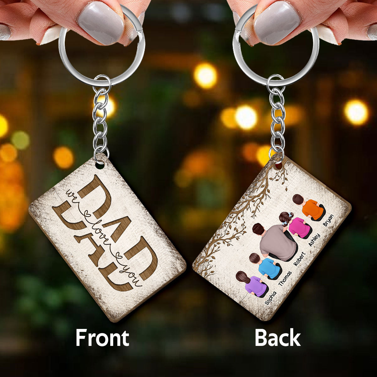 Wooden Tree Dad We Love You Personalized Wooden Keychain