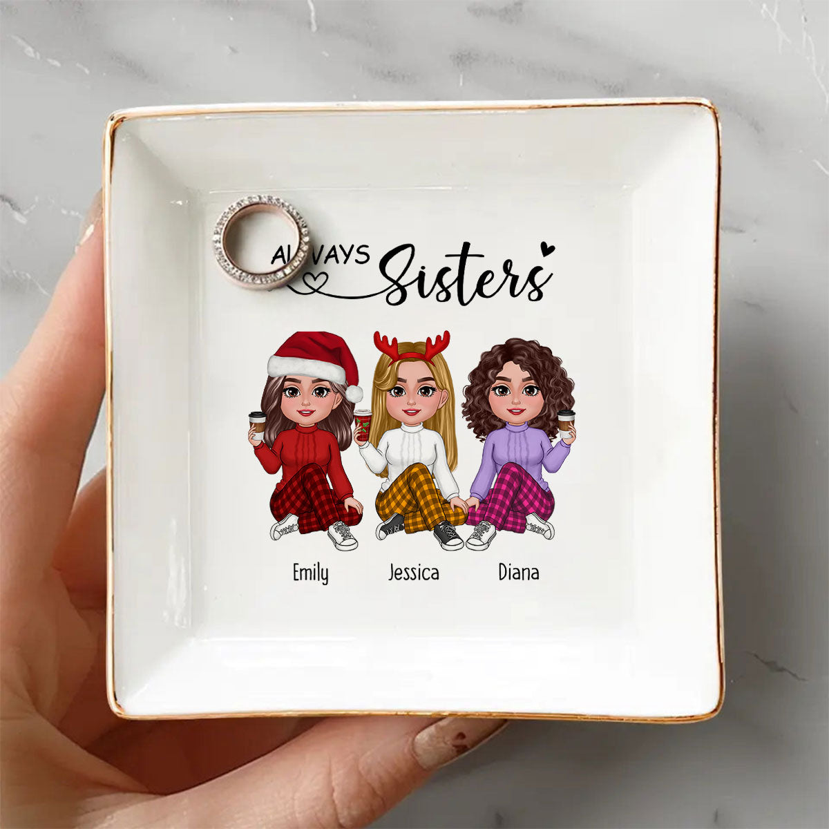 Always Sisters Personalized Jewelry Dish, Birthday Christmas Sister Appreciation Gift