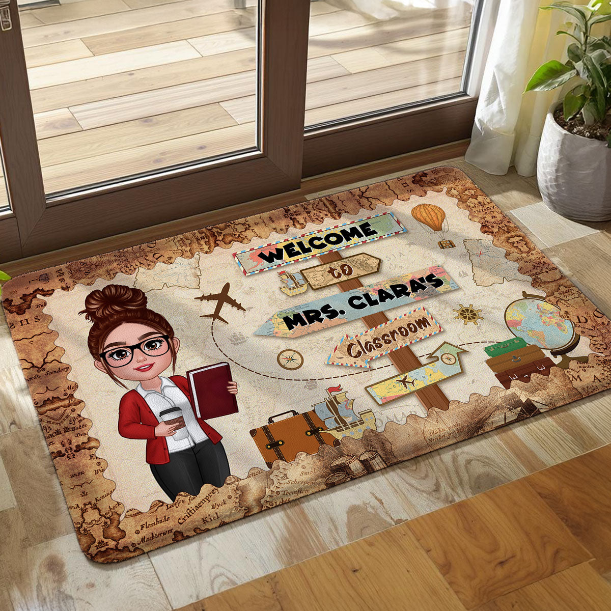 Welcome To Teacher Classroom Adventure Explore The World Personalized Doormat