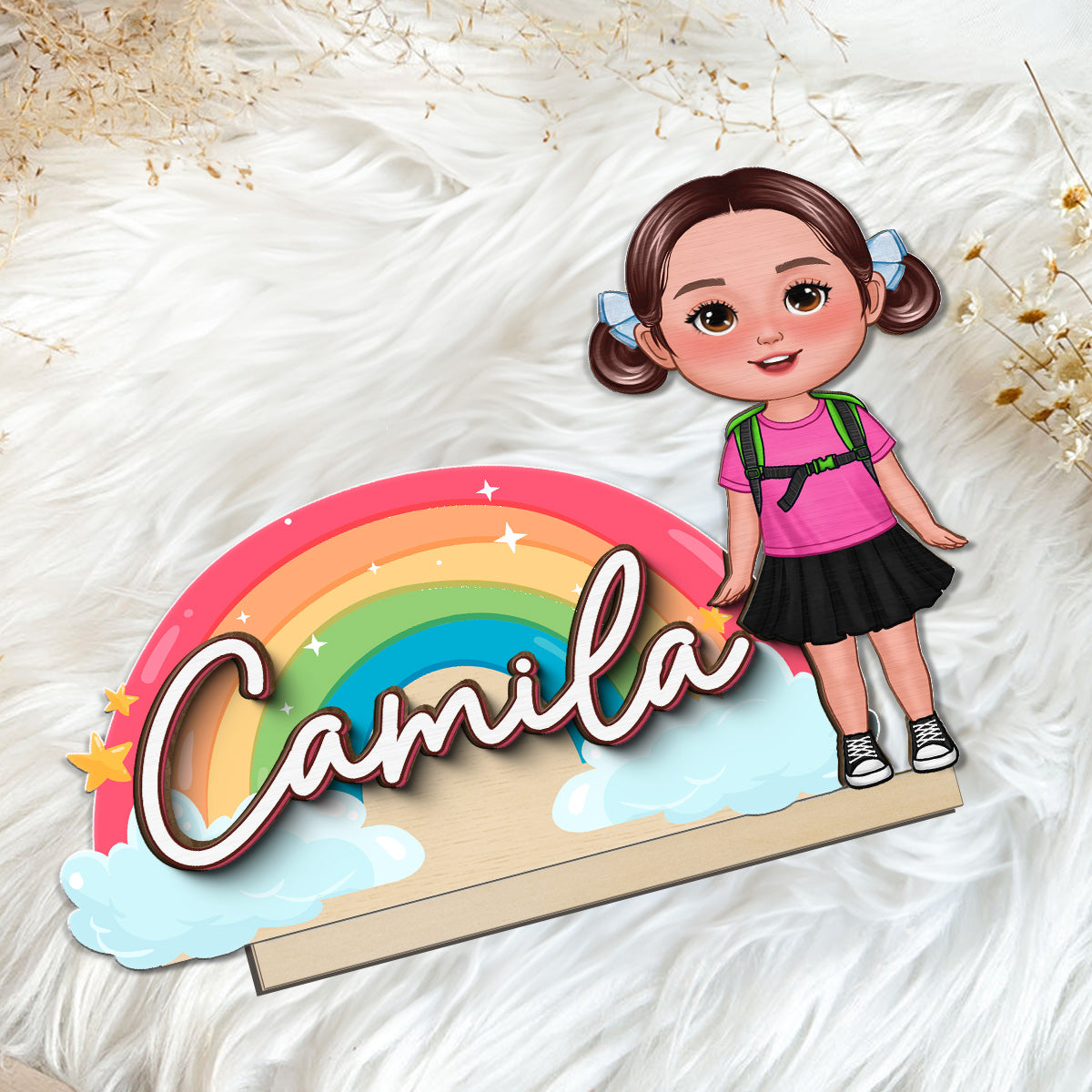 Cute Kid With Name Back to School Gift Personalized 2-Layer Standing Wooden Plaque