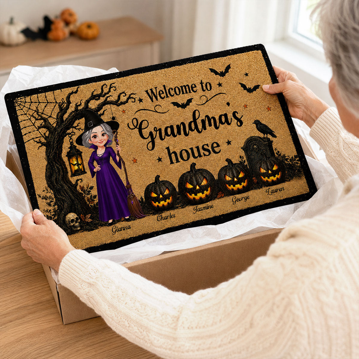 Welcome To Grandma House Grandma Wicth - Personalized Doormat - Halloween Decoration