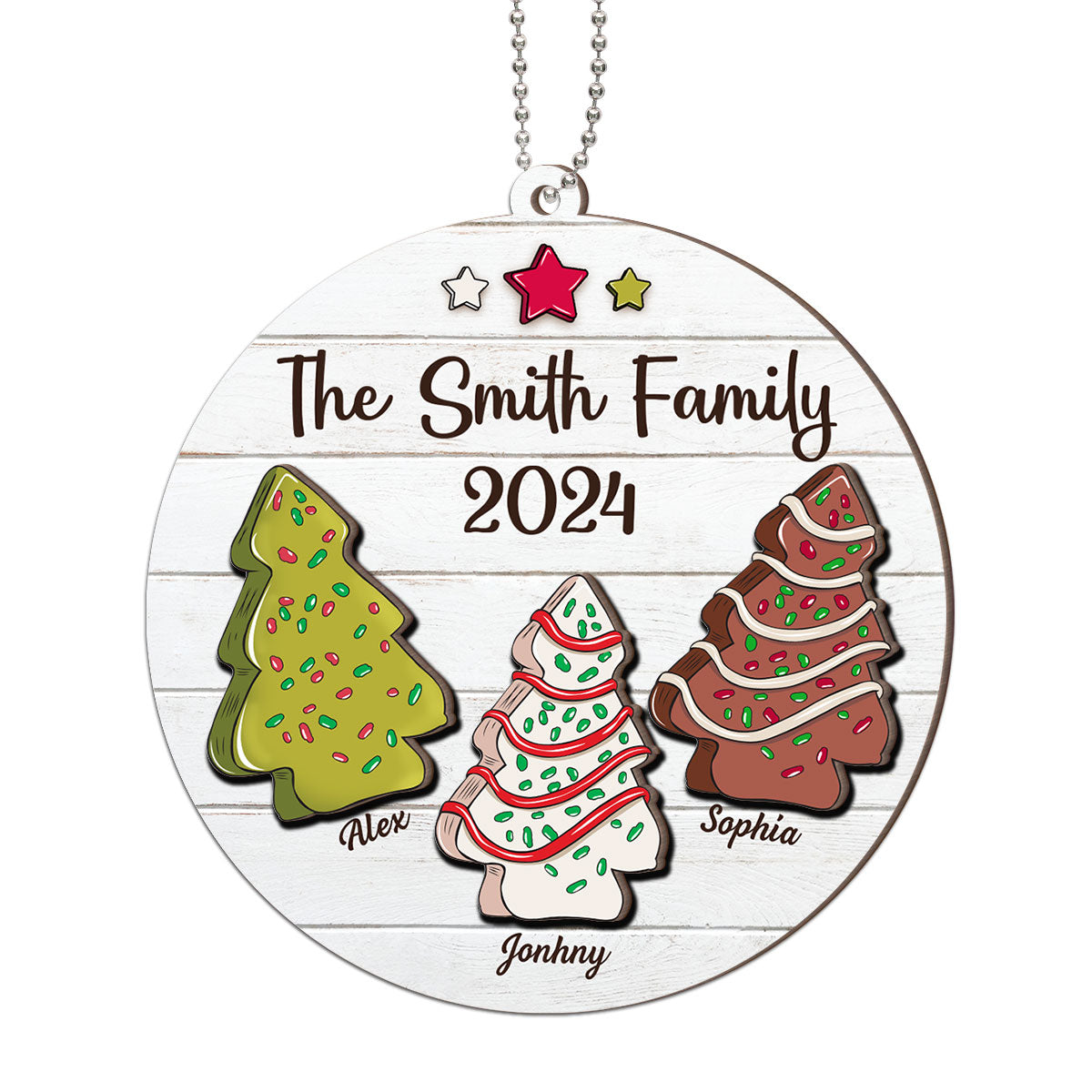 Christmas Tree Cakes Family Members Name Personalized 2-Layer Wooden Ornament