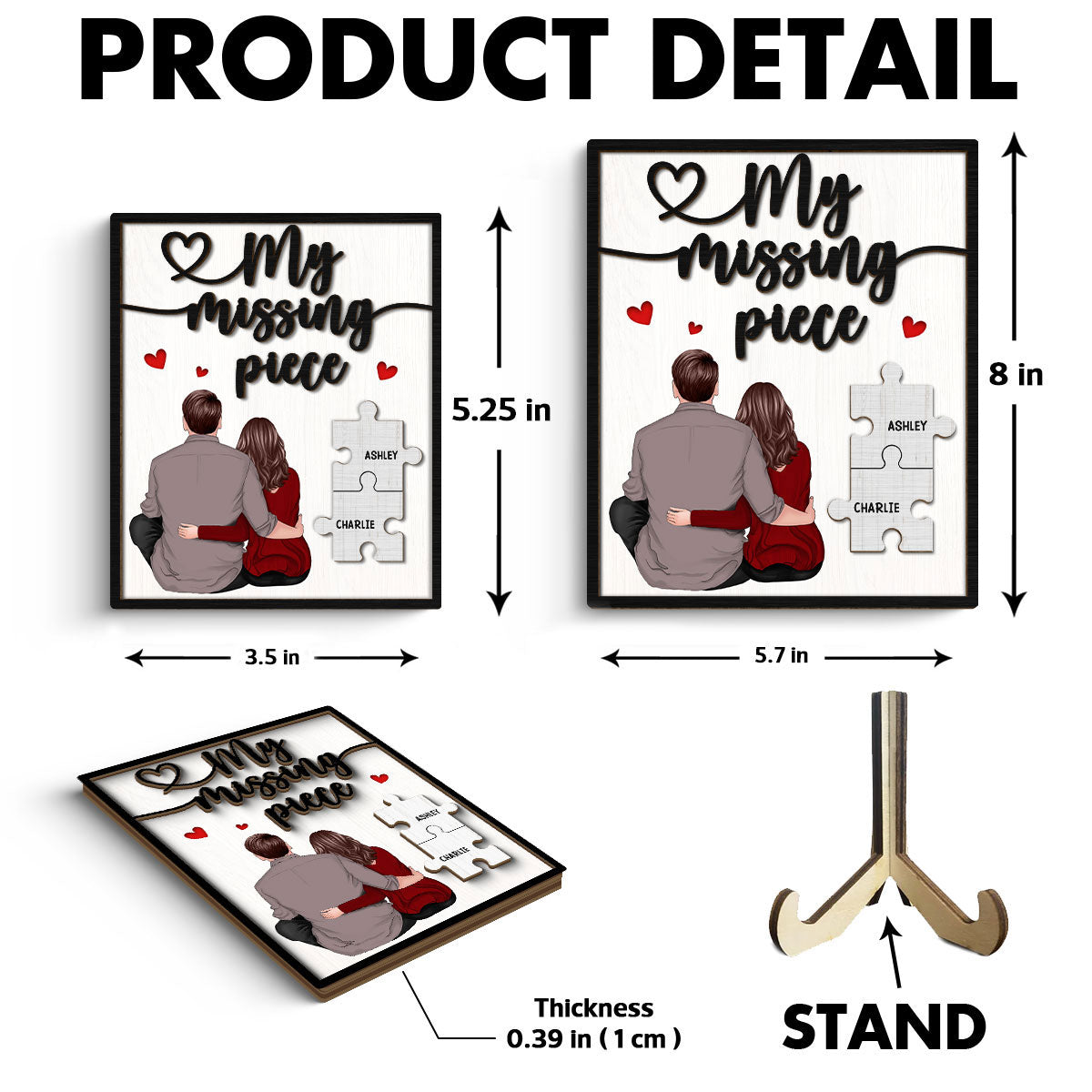 My Missing Piece Couple Sitting Back View Valentine‘s Day Gift For Her Gift For Him Personalized 2-Layer Wooden Plaque