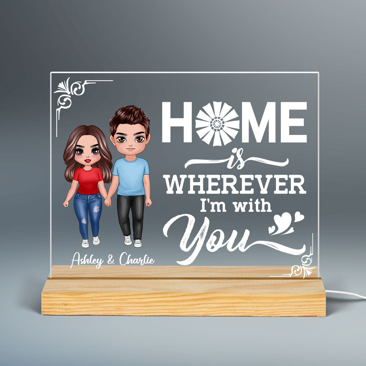 Home Is Wherever I‘m With You Couple Personalized Custom Shape LED Night Light - Gift For Him Gift For Her