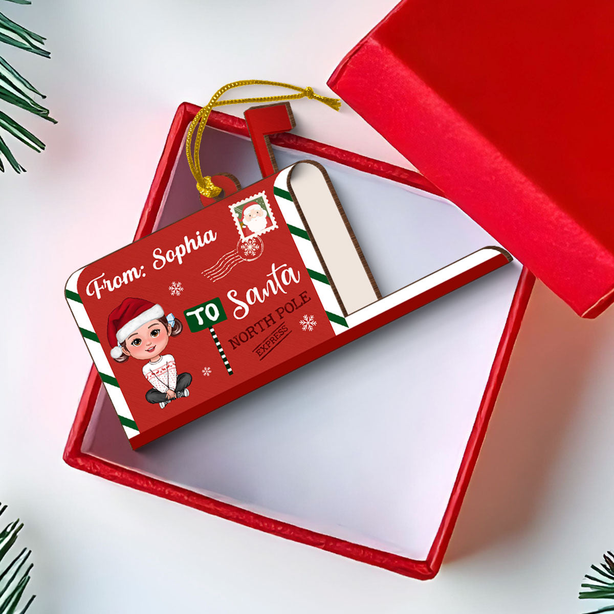 Letter To Santa From Cute Doll Kid Mailbox Shaped Personalized 3-Layer Wooden Ornament, Unique Christmas Gift For Son, Daughter, Grandson, Granddaughter
