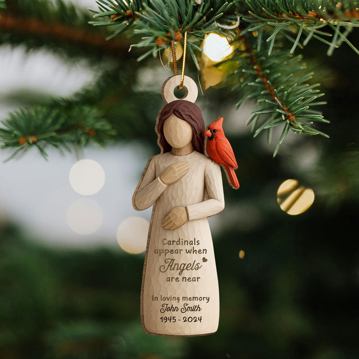 Always With You Cardinal & Woman 3D Effect Personalized Wooden Ornament, Memorial Sympathy Gift